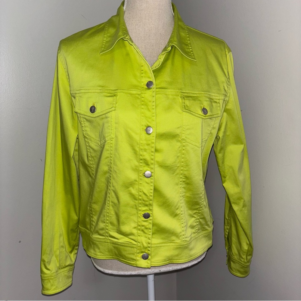 Tori Richard Honolulu lime green button front stretch poplin jacket size 14